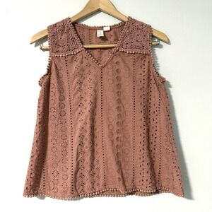 Joie Broderie Anglais Crochet Eyelet Lace Sleeveless Blouse Top S Dusty Rose